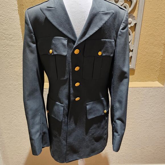Vintage U.S. Army Dress Green Uniform Coat Jacket 38L Gold Buttons Military Issu - Picture 3 of 11